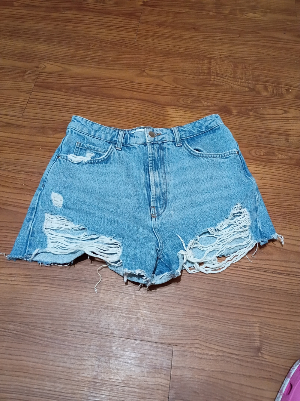 Zara Light Blue Distressed Denim Shorts